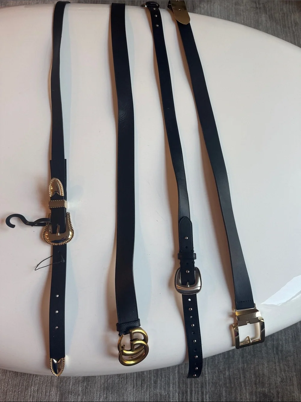 Women's Black Leather Belts with Gold & Silver Buckles